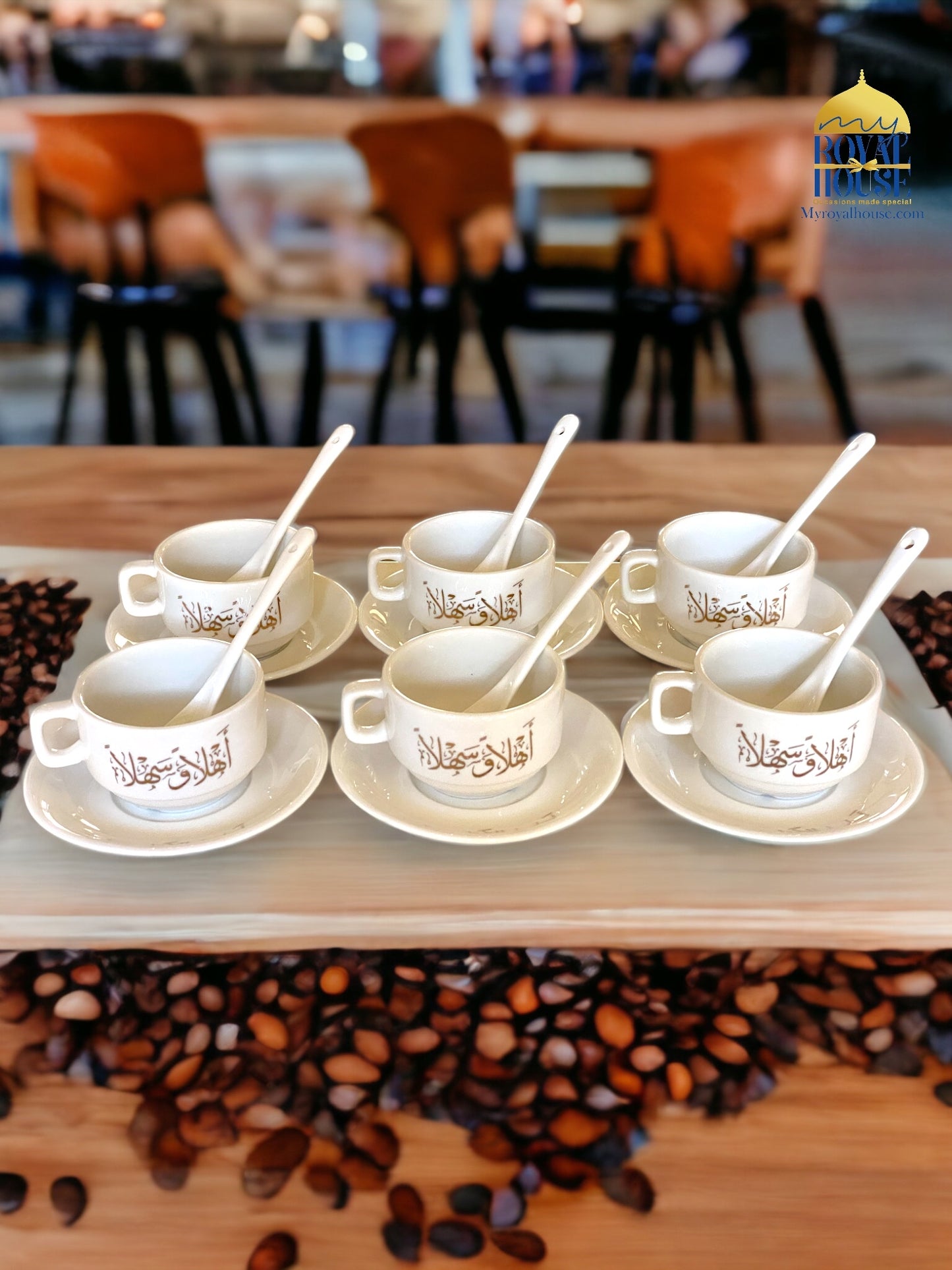 Ahlan Wa Sahlan Turkish Coffee Cups with spoons . أحلى الاوقات