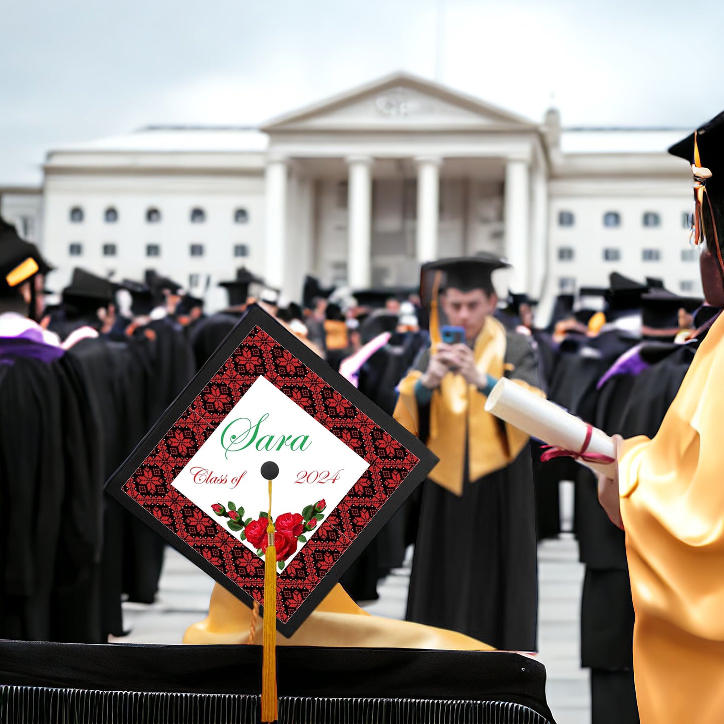 Personalized Tatreez Graduation Cap topper