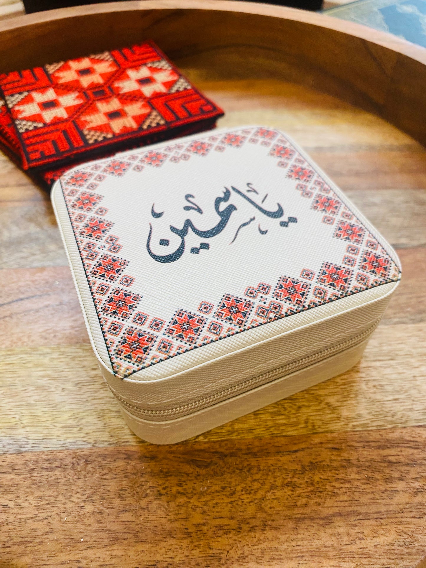 Personalized Tatreez Print Mini Leather Jewelry box