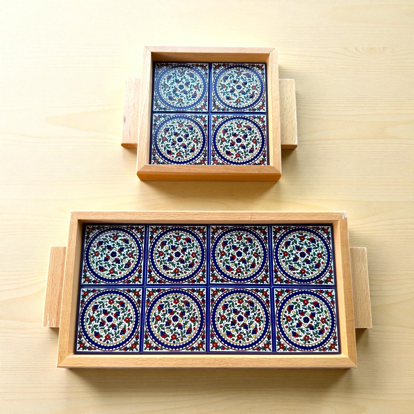 Khalili wood and ceramic tiles tray 