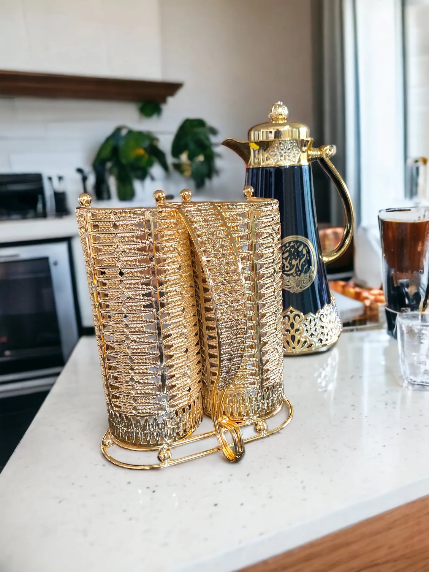 Golden Elegance Dual-Chamber Arabic Coffee Cup Holder ( holder only)