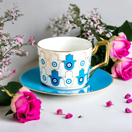 Khamsa Hand Ceramic Cup and Saucer