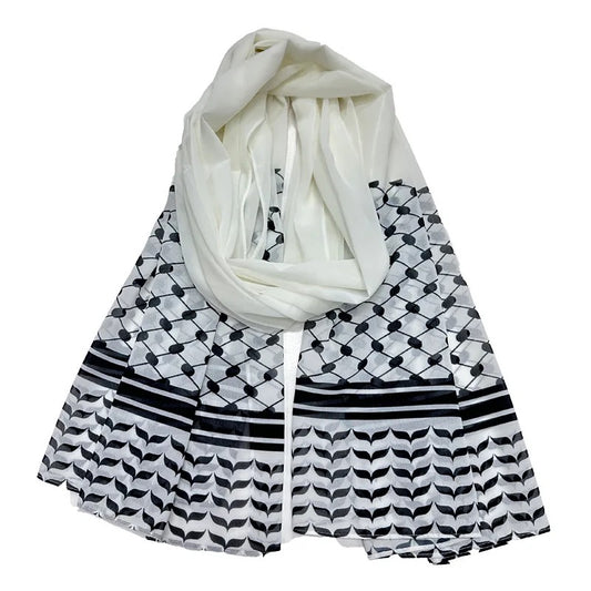 White Kufiya Print Chiffon Hijab