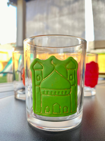 Salma’s Clay decorated Glass Cup( green mosque)