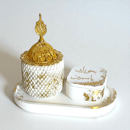 Layali Personalized Arabic Ceramic Incense Burner Set – Handmade Mabkhara & Incense Holder Gift