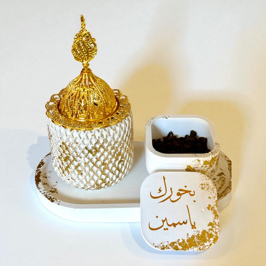 Layali Personalized Arabic Ceramic Incense Burner Set – Handmade Mabkhara & Incense Holder Gift