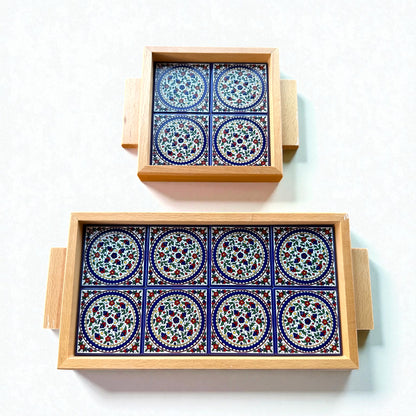 Khalili wood and ceramic tiles tray ￼