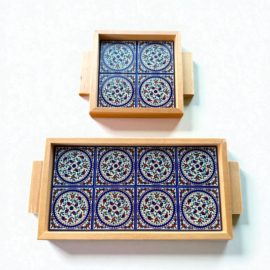 Khalili wood and ceramic tiles tray ￼