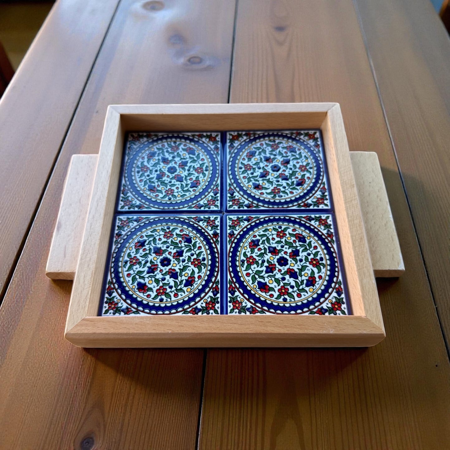 Khalili wood and ceramic tiles tray ￼