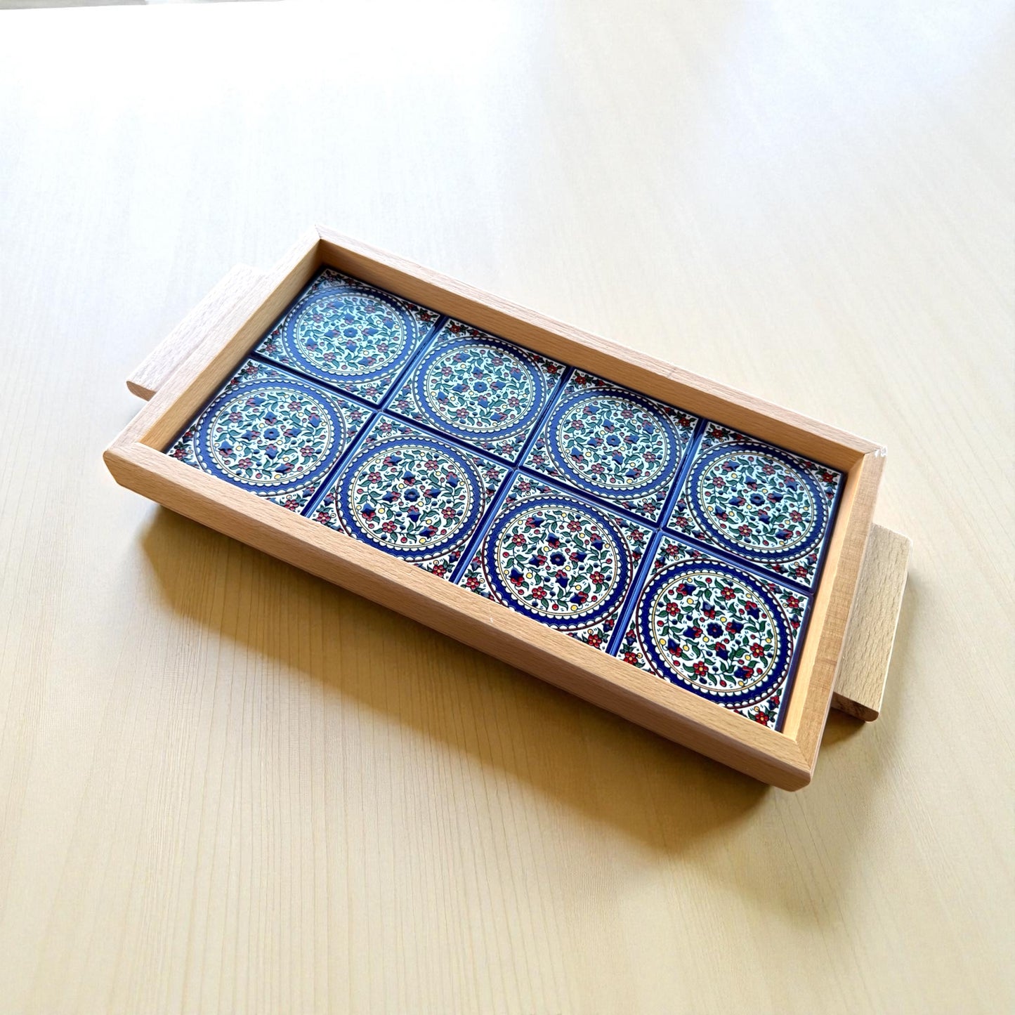 Khalili wood and ceramic tiles tray ￼