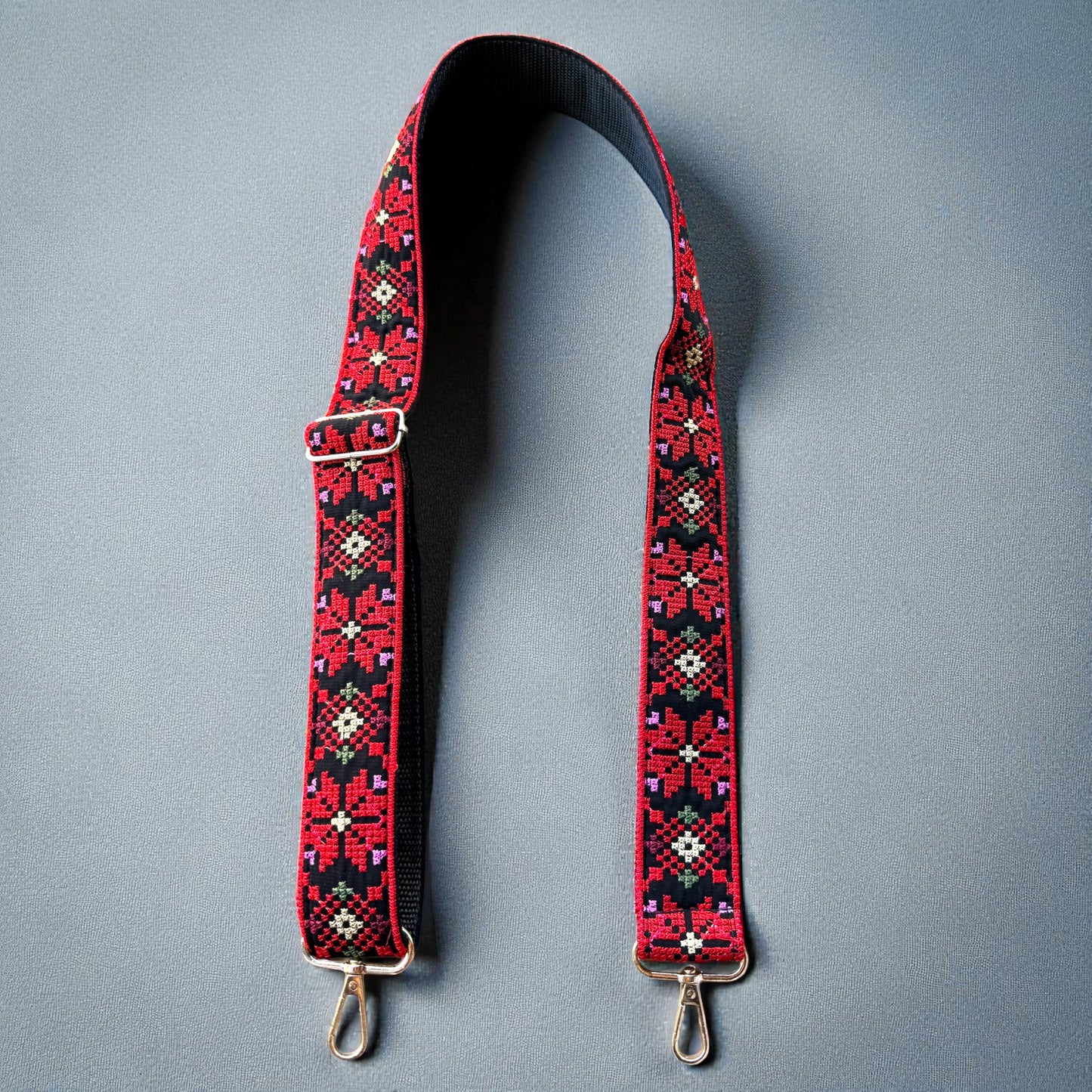 Palestinian Red Tatreez adjustable strap ( pattern might be different based on availability)