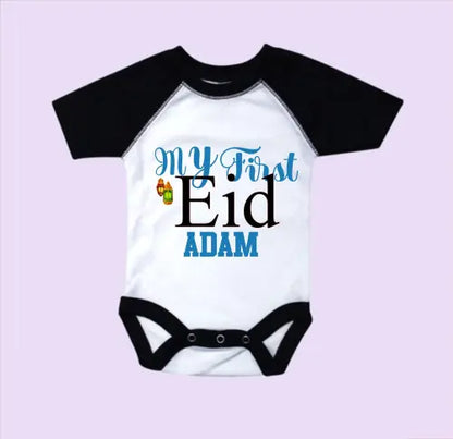 Eid Baby Onesie with Black Short Sleeves