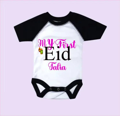 Eid Baby Onesie with Black Short Sleeves