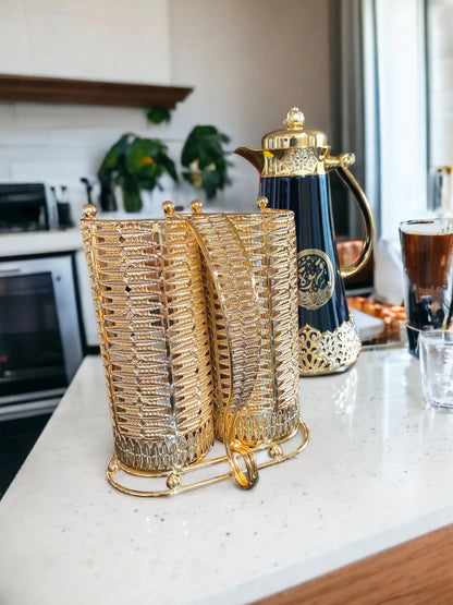 Golden Elegance Dual-Chamber Arabic Coffee Cup Holder ( holder only)