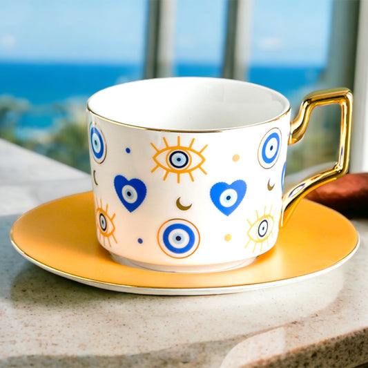 Blue heart Ceramic Cup and Saucer