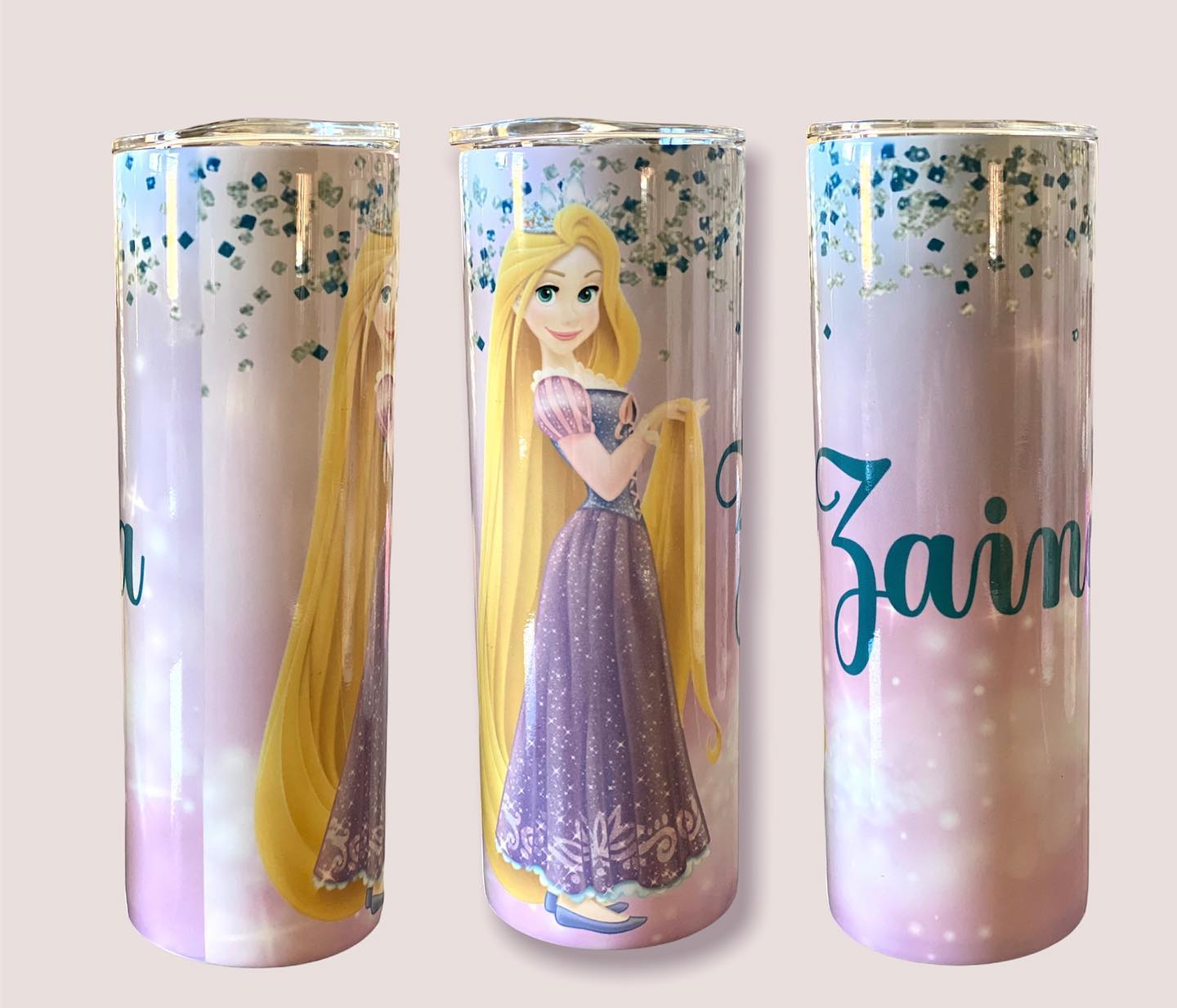 Rapunzel glitter tumbler with Custom name