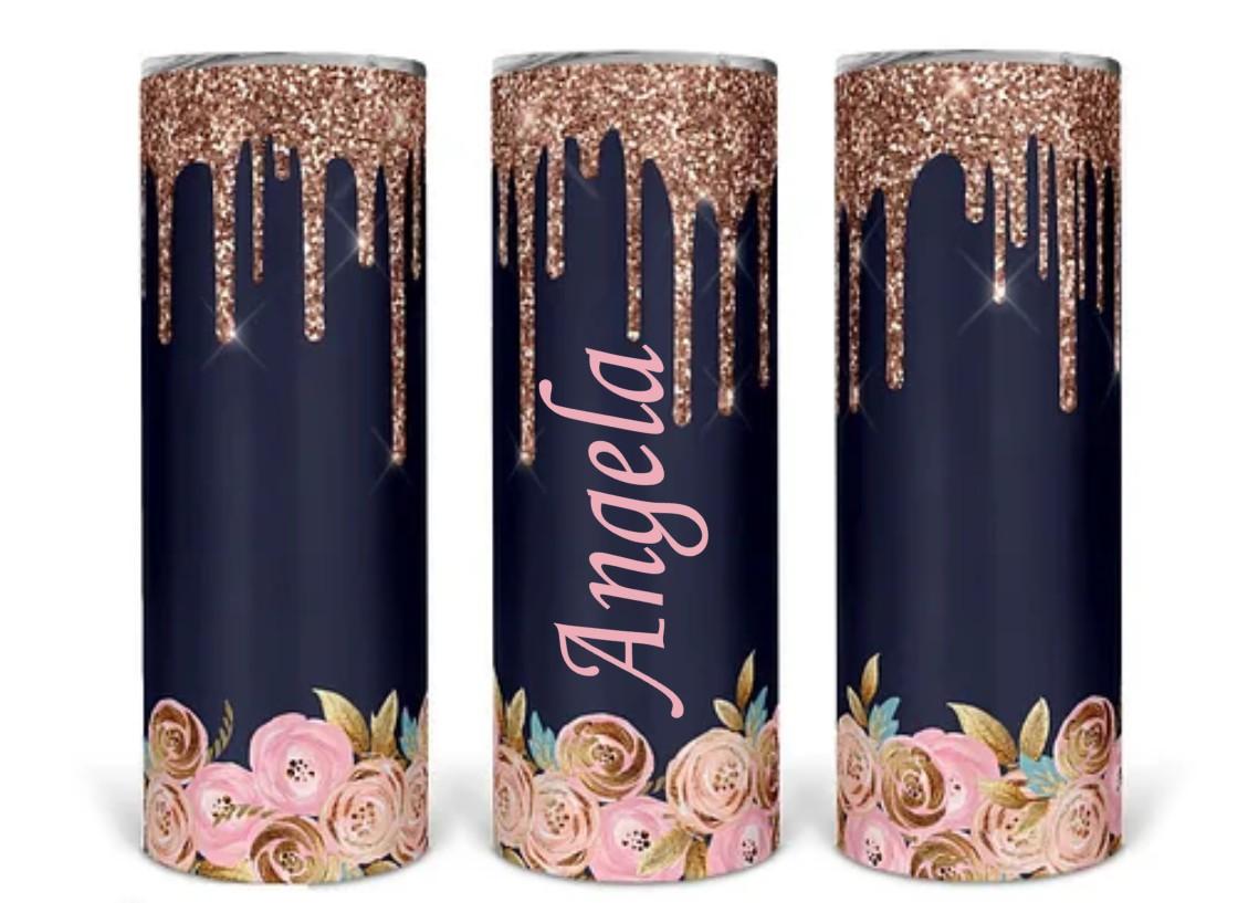 Flower and glitter Custom made Tumbler